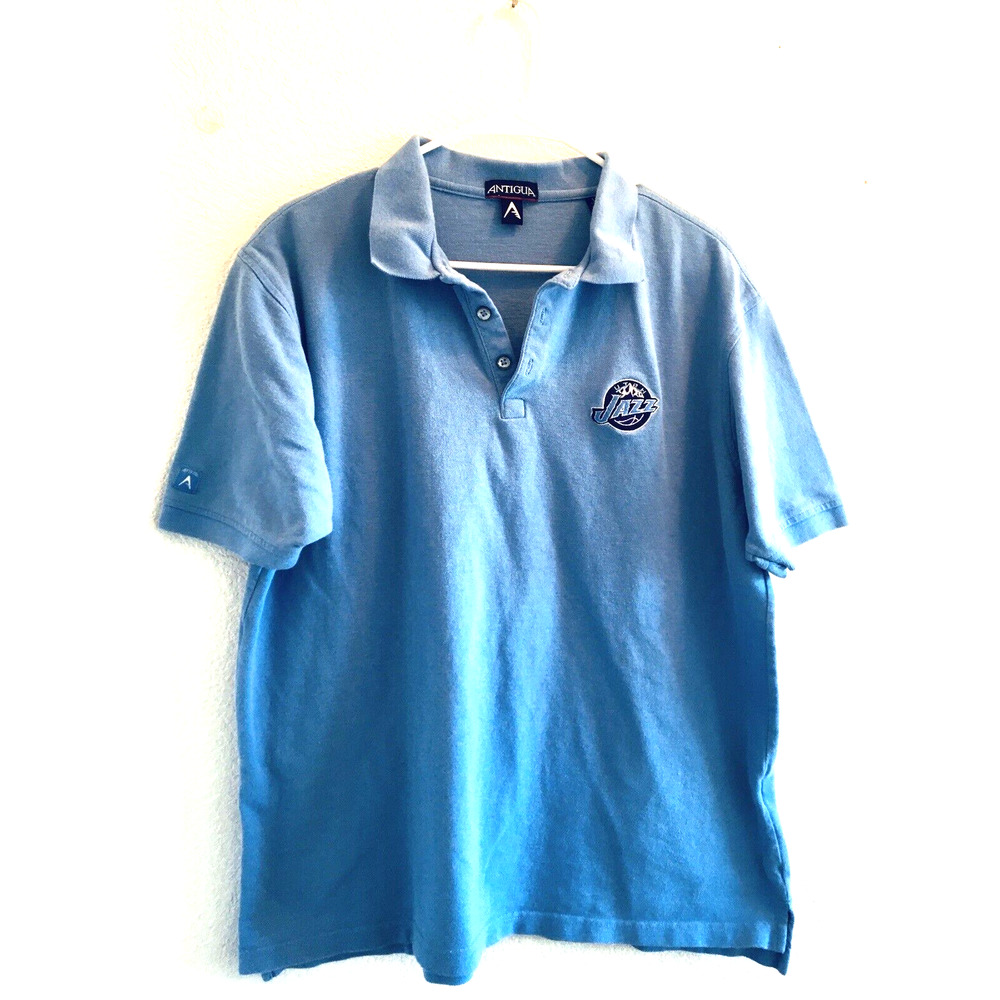 Utah Jazz Polo Shirt Mens Light Blue Size L Vintage Antigua Sport NBA Basketball